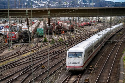 ICE train at Hagen-Vorhalle marshalling yard, one of the 9 largest in Germany, located on the