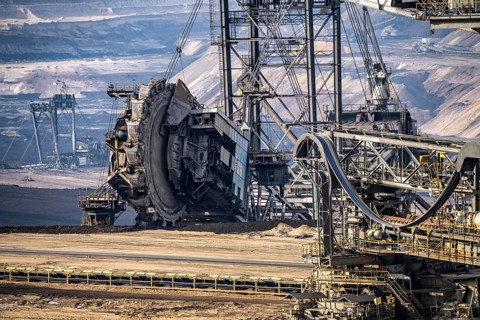 Lignite opencast mine Garzweiler, bucket wheel excavator mining overburden, coal, near Jüchen,
