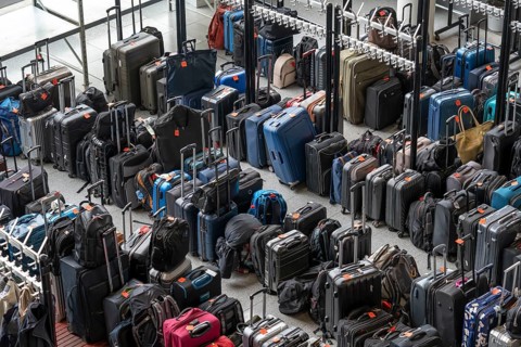 Luggage storage, cloakroom, in an exhibition hall, at the Hannover Messe, Lower Saxony, Germany,