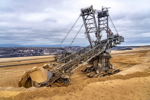 Opencast lignite mine Garzweiler 2, bucket wheel excavator 261 excavating the surface, near the