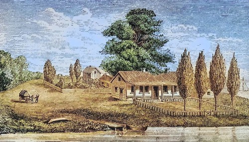 The first house built in Chicago, Illinois. From American Pictures Drawn With Pen And Pencil by Rev