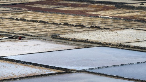 Sea salt extraction, Janubio salt works, Salinas de Janubio, Lanzarote, Canary Islands, Spain,