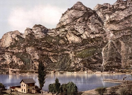 The Ponale Street, Riva, Lake Garda, Italy, Historical, digitally restored reproduction from a 19th
