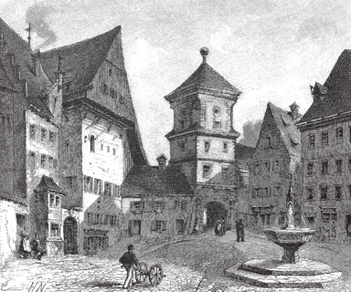 The Landau Tor tor of Landsberg in 1890, Bavaria, Germany, digital reproduction of an original 19th