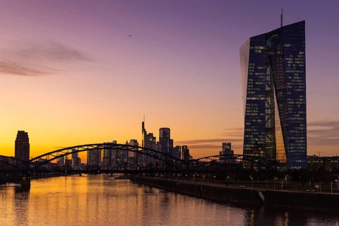 Shortly after sunset, the lights in the offices of the European Central Bank (ECB) and the