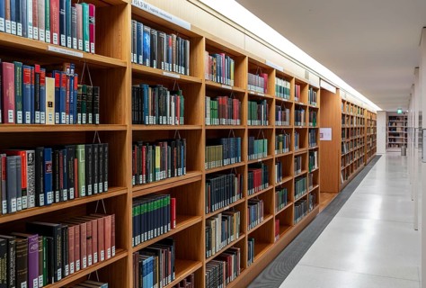 Bookshelves with historical folios, Staatsbibliothek Unter den Linden, Berlin, Germany, Europe