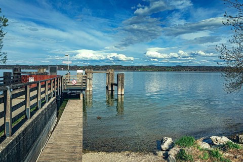 Landing stage on Lake Starnberg in Bernried, Germany, Europe