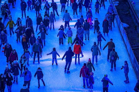Ice rink at the Zollverein coking plant, Zollverein World Heritage Site, Essen, Germany, Europe