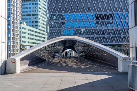 The Parkbruk, cycle and pedestrian bridge in the city centre of Antwerp, crosses a multi-lane city