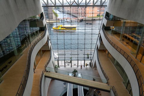 The Danish Royal Library, new building, the so-called Black Diamond, view from the building onto