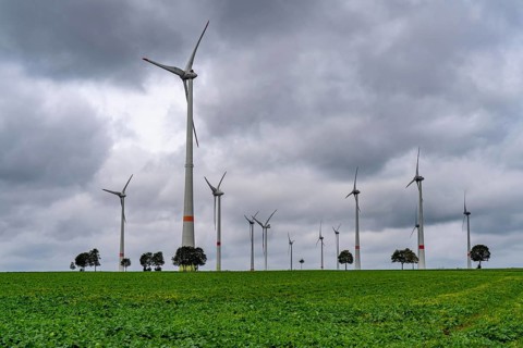 Wind farm east of Paderborn, on the B64 federal highway, North Rhine-Westphalia, Germany, Europe