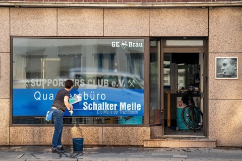 The Schalker Meile, mile of tradition, Kurt-Schumacher-Straße in Gelsenkirchen-Schalke, spring