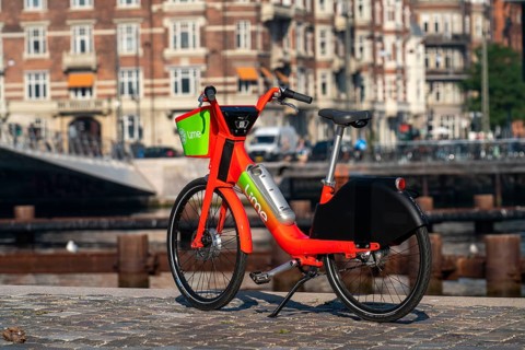 Rental bike, e-bike, from the provider Lime, in Copenhagen, Denmark, Europe