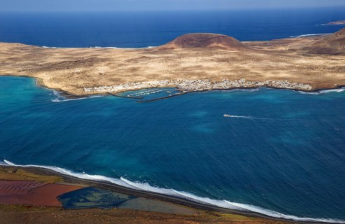 View from the Mirador del Río viewpoint, designed by artist César Manrique, of the island of La