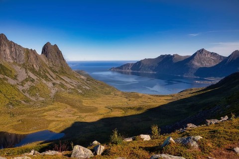 Rocky cliffs, Husoy, Senja, Senja Scenic Route, Norway, Europe