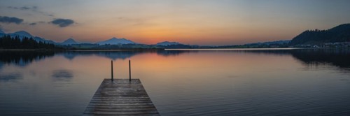 Sunset, Hopfensee, Hopfen am See, near Füssen, Ostallgäu, Allgäu, Bavaria, Germany, Europe