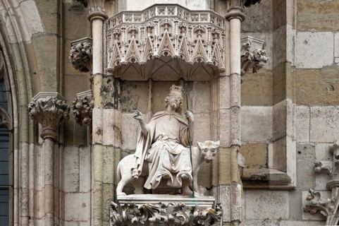 Alexander the Great riding a panther, 14th century, main façade of Regensburg Cathedral,