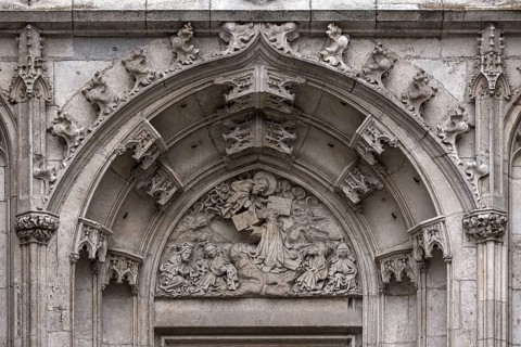 Detail of the left entrance to St Peter's Cathedral, Regensburg, Upper Palatinate, Bavaria,