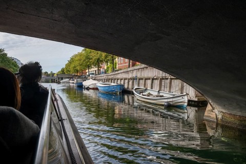 Low bridge, tourist ship, Christianshavns Canal, Copenhagen, Denmark, Europe