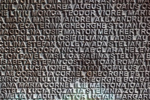 Banat, Timisoara, Timisoara, old town centre, names on a fountain, metal plate with names, Romania,