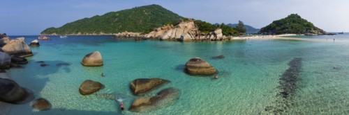 Bathing bay with turquoise water and granite rocks on the holiday island Nang Yuan Island, island,