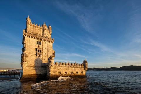 Belem Tower or Tower of St Vincent, famous tourist landmark of Lisboa and tourism attraction, on