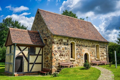 Elbe boatmen's church in Priesitz, Pretzsch Elbe, Bad Schmiedeberg, Saxony-Anhalt, Germany, Europe