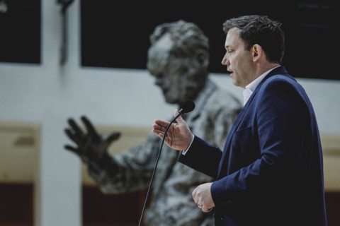 Lars Klingbeil, SPD party chairman, speaks to the press at the kick-off meeting of the SPD party