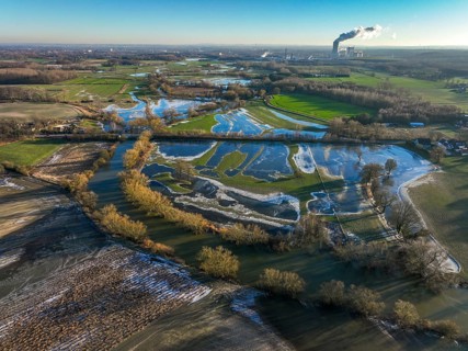 Selm, North Rhine-Westphalia, Germany, flood on the Lippe, river in the Ruhr area, the fields, the