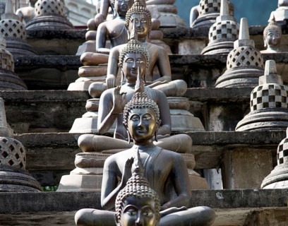 Buddha statues at Gangaramaya Temple, Colombo, Sri Lanka, Asia