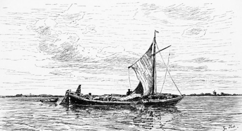 Emspünte for shallow waters, barge on the Ems, East Frisia, Lower Saxony, flat bottom, river, sail,