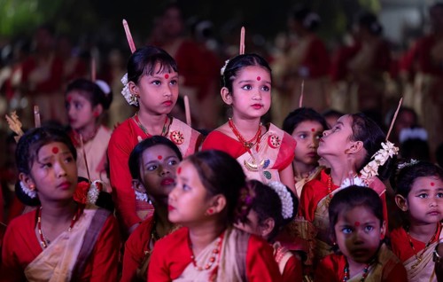 Paricipants in a Bihu dance workshop ahead of Rongali Bihu Festival, in Guwahati, India on 8 April