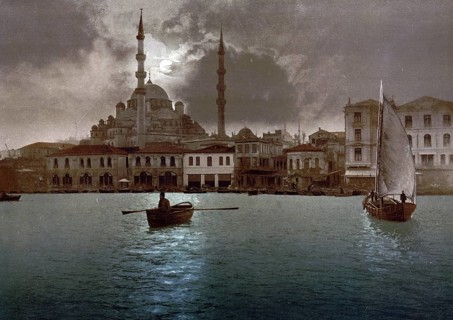 Yeni Cami, the New Mosque, by moonlight, Constantinople, Istanbul, Turkey, View from 1885,