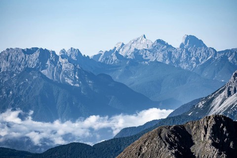 View from the Carnic main ridge to the Sesto Dolomites, Carnic Alps, Carinthia, Austria, Europe
