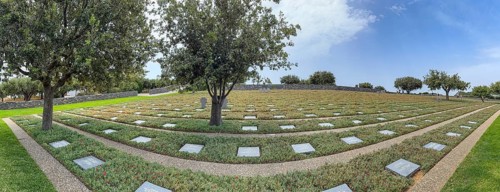 Panoramic photo wide view over part of German military cemetery inaugurated in 1974 by Volksbund