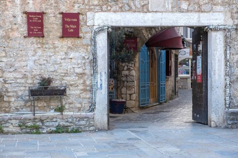 The main gate in the city wall of Budva, Montenegro, Balkans, Europe