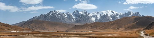 Pointed high mountain peaks with glaciers, Keltan Mountains, Sary Beles Mountains, Tien Shan, Naryn
