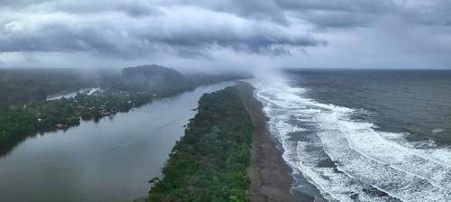 Aerial view, beach and sea, coast with rainforest, Tortuguero National Park, Costa Rica, Central
