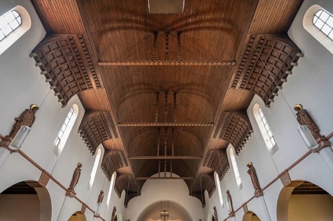Wooden vault of St Otto's Church, built from 1912 to 1914 in Art Nouveau style, Siechenstraße 61,