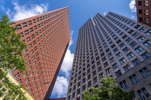 High-rise buildings in the city centre near the central station, Skyline, in the city centre of The