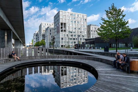 Ørestad district, the youngest district of Copenhagen, on the island of Amager, was planned in 1992