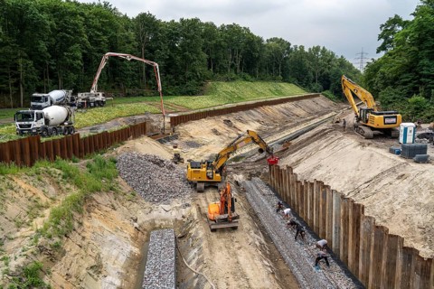 Renaturalisation work on the Boye, Emscher tributary, now sewage-free, the wastewater flows in the