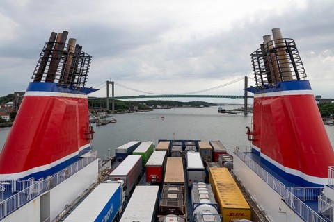 Large Stenaline car ferry leaves harbour, Eriksberg, Gothenburg, Sweden, Europe