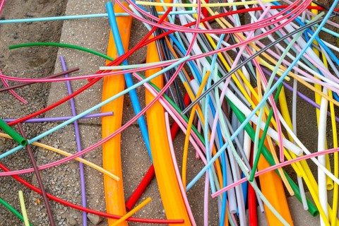 Cable remnants from empty conduits for fibre optic cables that have been laid, in which the actual