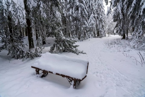 Winter in Sauerland, Hochsauerlandkreis, at Kahler Asten, near Winterberg, few tourists, visitors,