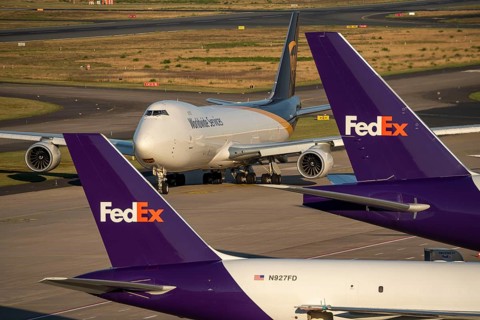 Cologne-Bonn Airport, CGN, cargo planes standing in front of the air cargo centre, being loaded and