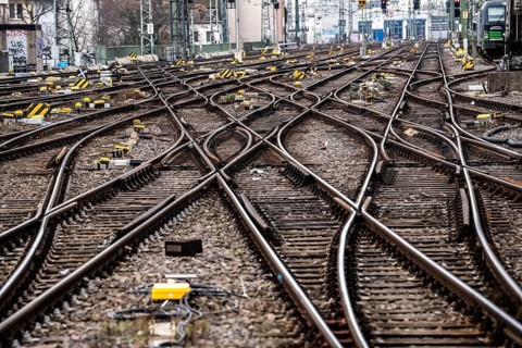 Empty tracks in front of Cologne Central Station, 3-day strike of the railway union GDL, only very