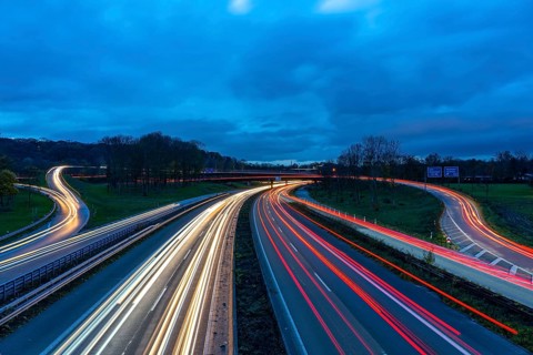 The Kaiserberg motorway junction, A40 motorway, Ruhr expressway, crosses the A3, bridge landscape,