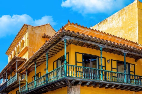 Columbia, Unesco site, colorful Cartagena Walled City Cuidad Amurrallada in historic city center