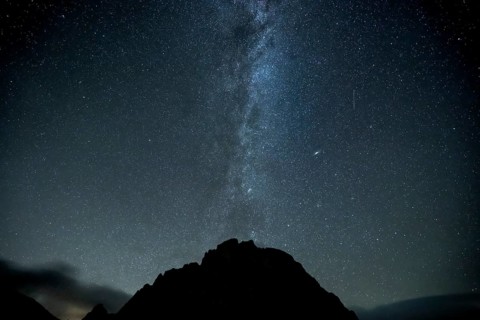 Milky Way and starry sky with Montafon mountains, Tschagguns, Rätikon, Montafon, Vorarlberg,